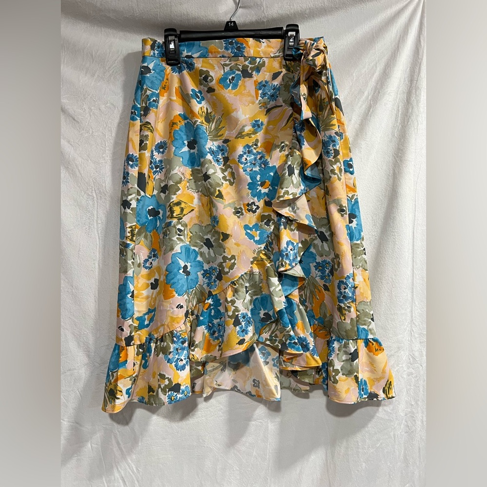 LOFT Floral A-Line Skirt in Blue and‎ Yellow